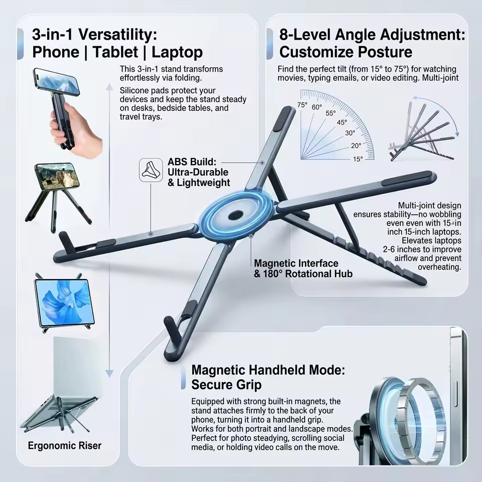 Selfie Stick Tripod - Penyangga Ponsel Magnetik Portabel & Tongsis