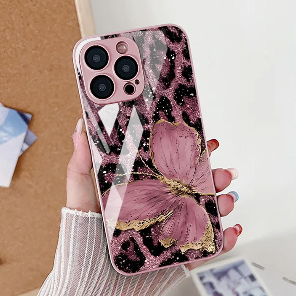 Tempered Glass Screen - Casing Ponsel Motif Kupu-kupu Leopard Untuk