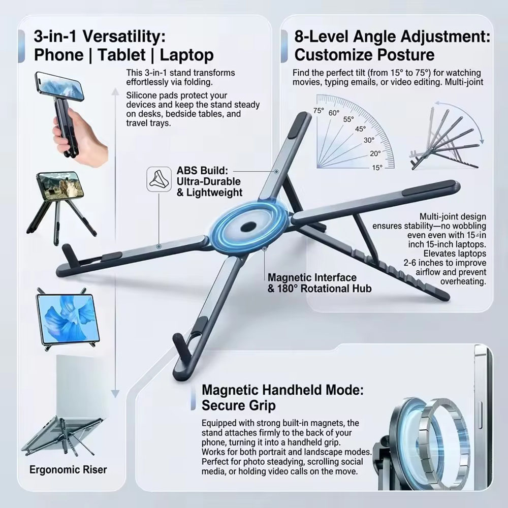Selfie Stick Tripod - Penyangga Ponsel Magnetik Portabel & Tongkat