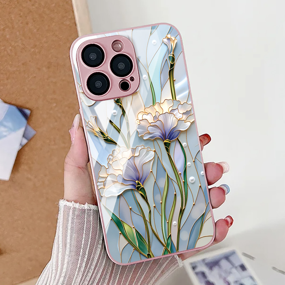 Tempered Glass Screen - Casing Ponsel Bunga Teratai Untuk iPhone