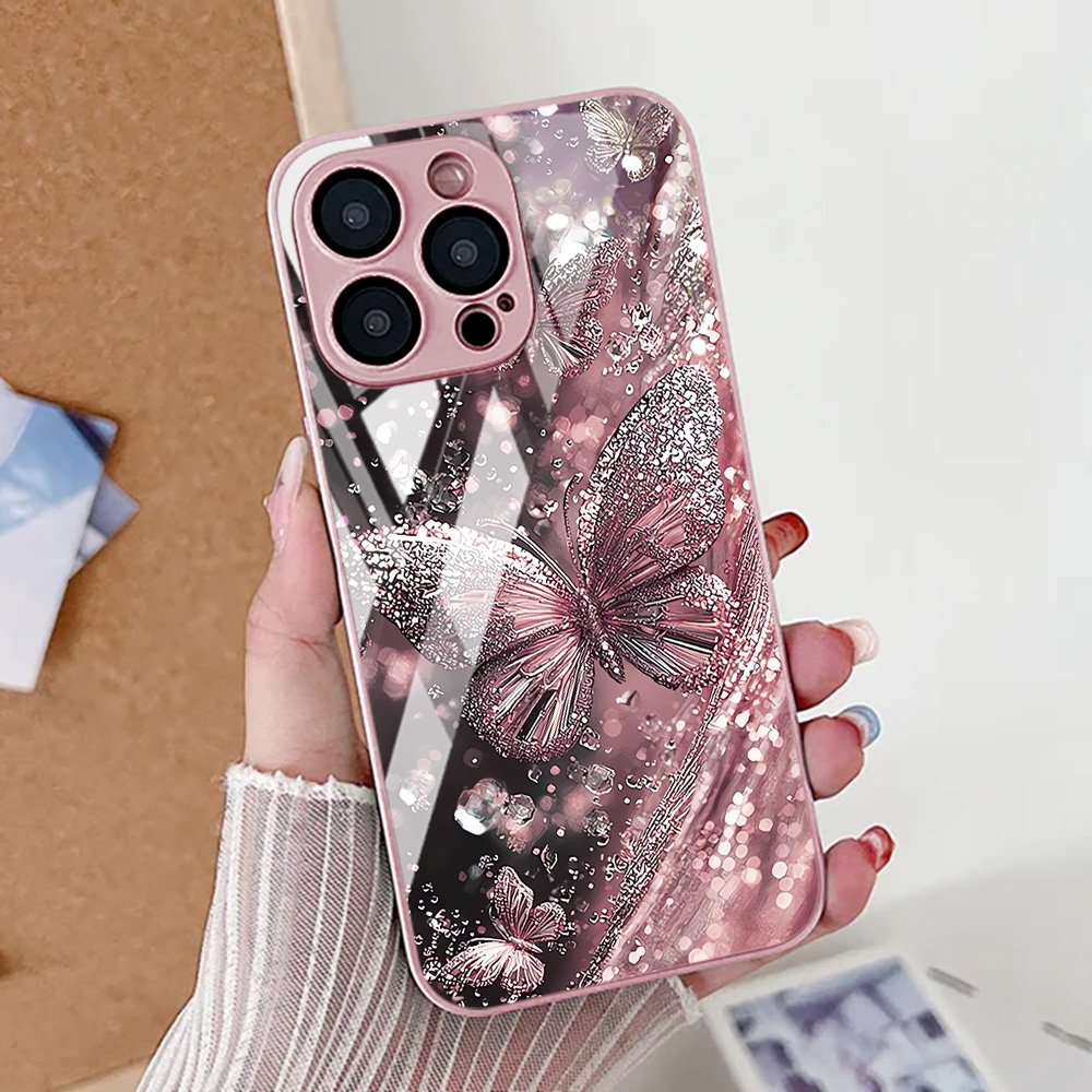 Casing Ponsel Motif Kupu-kupu  - Tempered Glass Screen ulasan dan harga