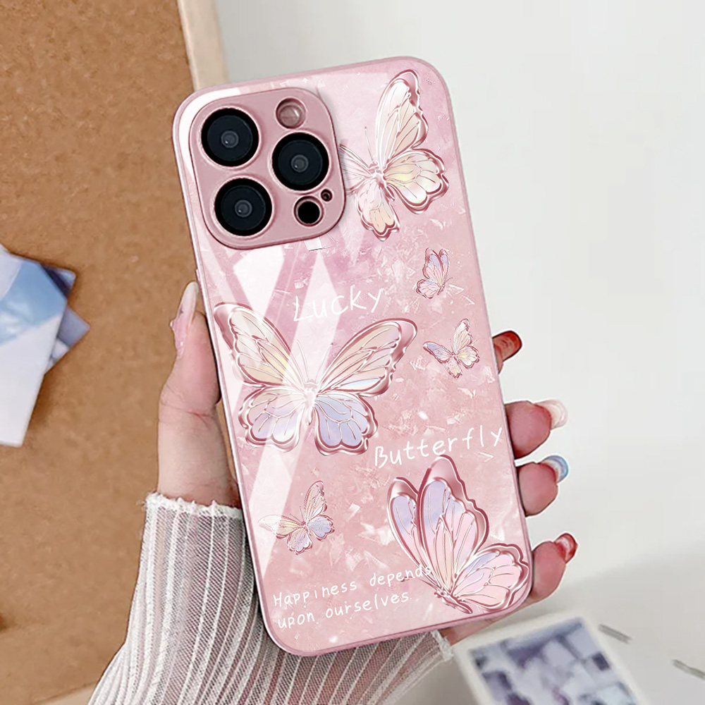 Casing Ponsel Motif Kupu-kupu  - Tempered Glass Screen ulasan dan harga
